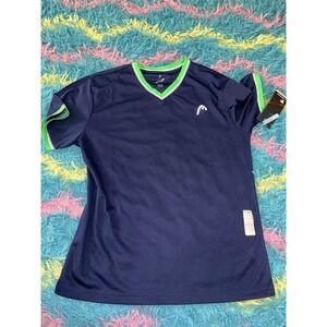 NWT HEAD Men's Pro-Engineering V-Neck Tennis Shirt Navy Blue Green Trim Sz M